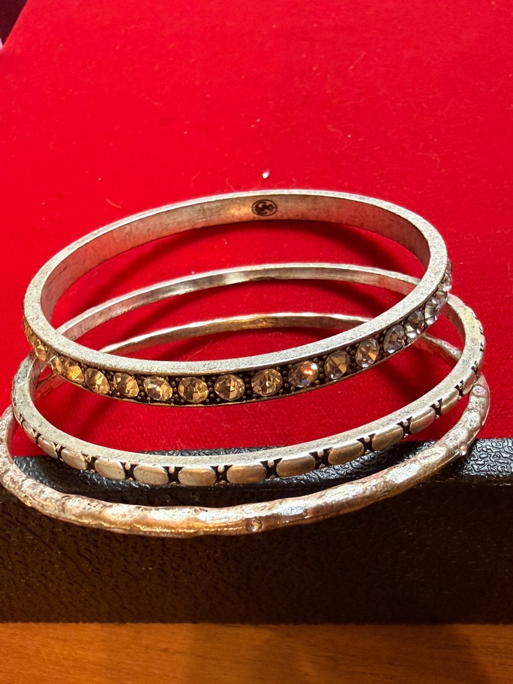 Premier Designs Silver-Tone Crystal and Textured Bangle Set